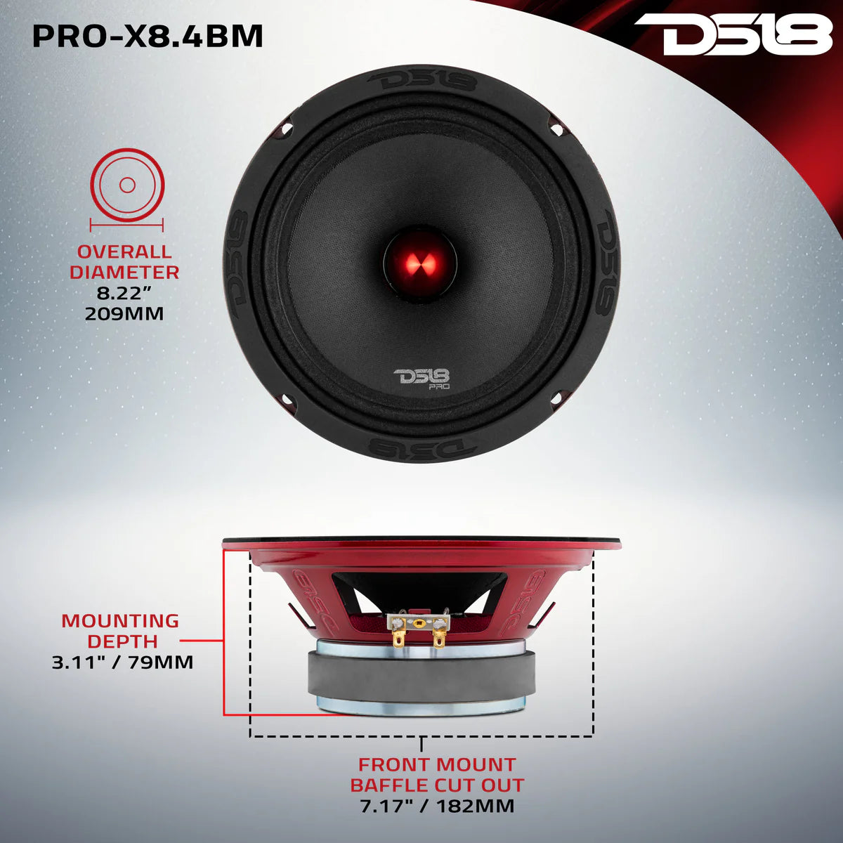 PRO-X 8" Mid-Range Bullet Loudspeaker 275 Watts Rms 4-Ohm