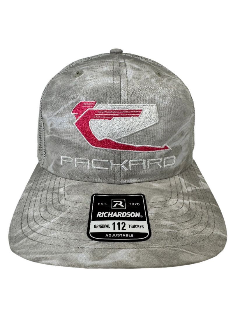 Embroidered Trucker Hat Curved Brim Pink Logo