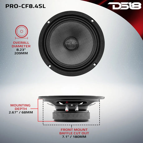 DS 18 PRO 8" Shallow Carbon Fiber Water resistant Cone Mid-Bass Loudspeaker 275 Watts Rms 4-Ohm