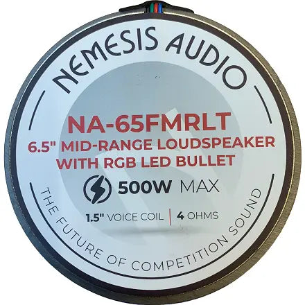 Nemesis Audio NA-65FMRLT 6.5" 250W Midrange Speaker With RGB LED Lights 4-Ohm (Single)