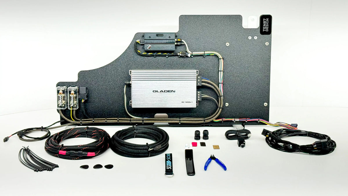 Mosconi-Gladen Loaded Subwoofer 1200wrms Amplifier Rack for Ford F-Series Vehicles (All Factory Systems including B&O Unleashed)