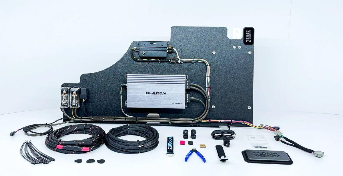 Mosconi-Gladen Loaded Subwoofer 1200wrms Amplifier Rack for Ford F-Series Vehicles (All Factory Systems including B&O Unleashed)