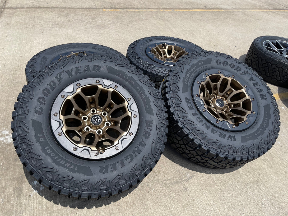 18" Dodge Ram 1500 RHO TRX Beadlock OEM bronze wheel rim 2735 tires 35" NEW Texas Truck Tire
