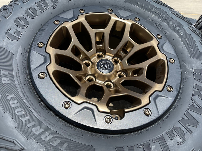 18" Dodge Ram 1500 RHO TRX Beadlock OEM bronze wheel rim 2735 tires 35" NEW Texas Truck Tire