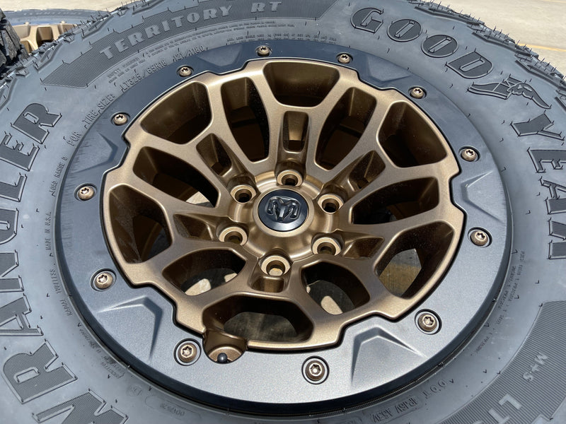 18" Dodge Ram 1500 RHO TRX Beadlock OEM bronze wheel rim 2735 tires 35" NEW Texas Truck Tire
