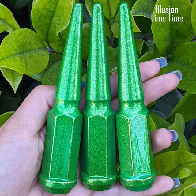 24 Pc 14x1.5 Spike Lug Nuts 4.5" Tall - Powder Coated - Various Colors