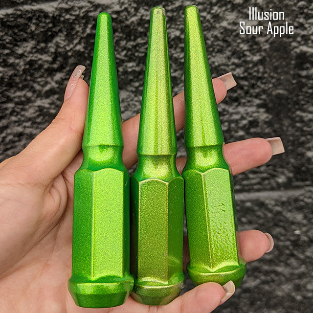 24 Pc 14x1.5 Spike Lug Nuts 4.5" Tall - Powder Coated - Various Colors