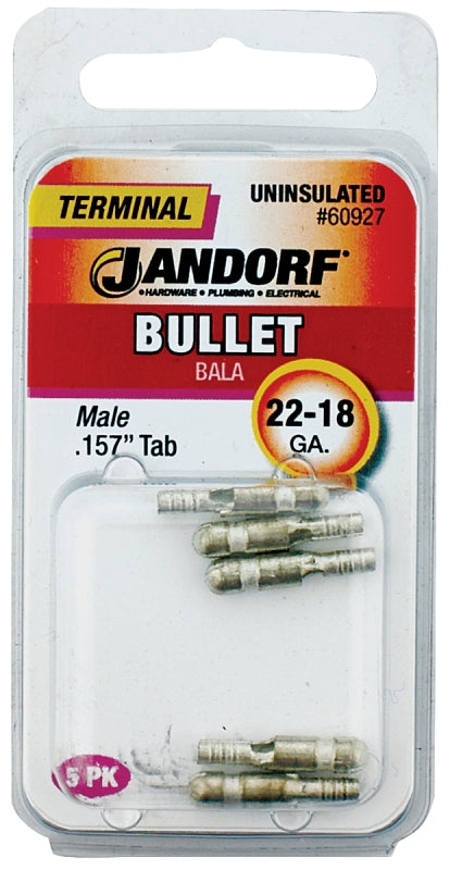 Jandorf Bullet Terminal, 600 V, 22 to 18 AWG Wire, Copper Contact, 5/PK #60927 Jandorf