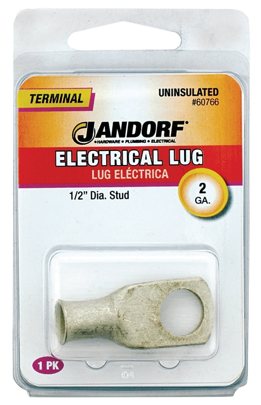Jandorf Electrical Lug, 2 AWG Wire, 1/2 in Stud, Copper Contact #60766 Jandorf