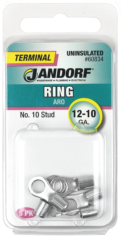 Jandorf Ring Terminal, 12 to 10 AWG Wire, Copper Contact, Tin Contact Coating, #10 Stud #60834 Jandorf