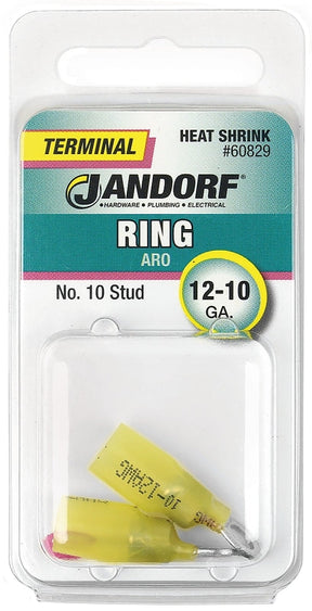 Jandorf Ring Terminal, 12 to 10 AWG Wire, Copper Contact, Tin Contact Coating, #10 Stud, Yellow #60829 Jandorf