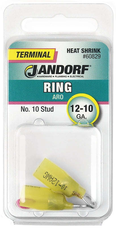 Jandorf Ring Terminal, 12 to 10 AWG Wire, Copper Contact, Tin Contact Coating, #10 Stud, Yellow #60829 Jandorf
