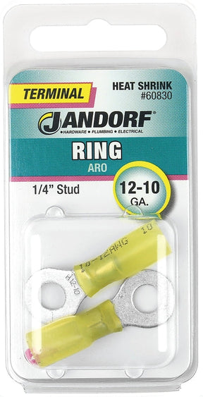 Jandorf Ring Terminal, 12 to 10 AWG Wire, 1/4 in Stud, Yellow #60830 Jandorf