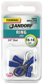 Jandorf Ring Terminal, 16 to 14 AWG Wire, 3/8 in Stud, Blue #60909 Jandorf