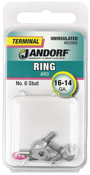 Jandorf Ring Terminal, 16 to 14 AWG Wire, #6 Stud, Copper Contact #60966 Jandorf