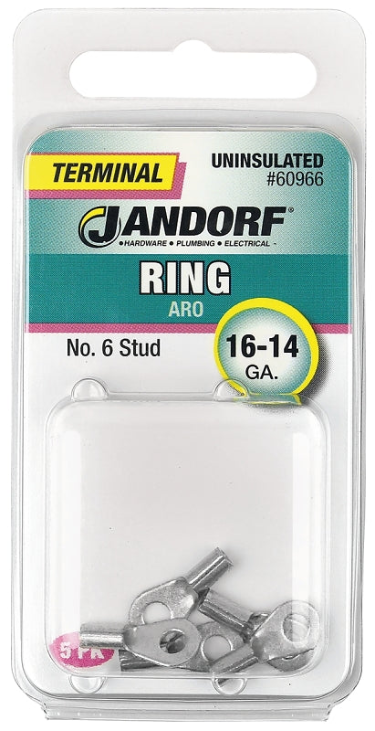 Jandorf Ring Terminal, 16 to 14 AWG Wire, #6 Stud, Copper Contact #60966 Jandorf