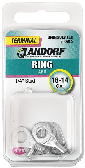 Jandorf Ring Terminal, 16 to 14 AWG Wire, Copper Contact, Tin Contact Coating, 1/4 in Stud #60902 Jandorf