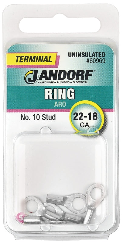 Jandorf Ring Terminal, 22 to 18 AWG Wire, #10 Stud, Copper Contact #60969 Jandorf