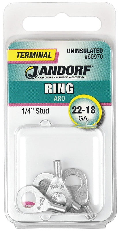 Jandorf Ring Terminal, 22 to 18 AWG Wire, 1/4 in Stud, Copper Contact #60970 Jandorf