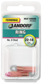 Jandorf Ring Terminal, 22 to 18 AWG Wire, #8 Stud, Copper Contact, Pink #60962 Jandorf