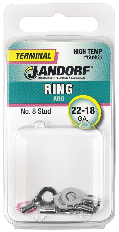 Jandorf Ring Terminal, 22 to 18 AWG Wire, #8 Stud, Pink #60965 Jandorf