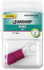 Jandorf Ring Terminal, 2 AWG Wire, 1/2 in Stud, Nylon Insulation, Copper Contact, Red #60780 Jandorf