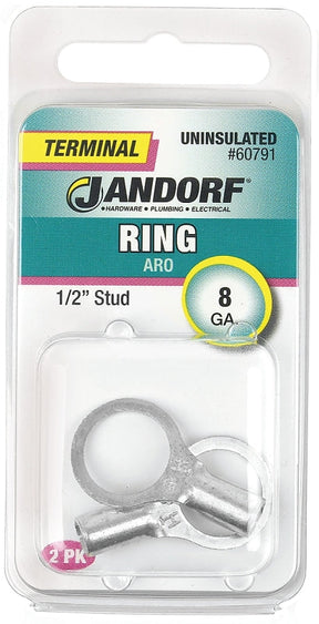 Jandorf Ring Terminal, 8 AWG Wire, 1/2 in Stud #60791 Jandorf