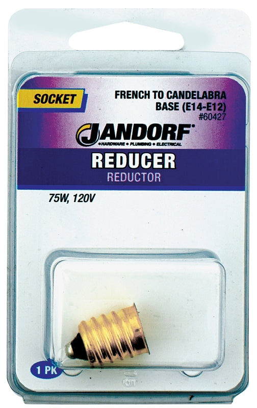 Jandorf Socket Reducer, E14 French to E12 Candelabra Base, 75 W, Brass, Gloss #60427 Jandorf