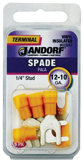 Jandorf  Spade Terminal, 600 V, 12 to 10 AWG Wire, 1/4 in Stud, Yellow #60847 Jandorf