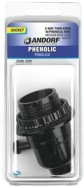Jandorf Turn Knob Lamp Socket, 250 V, 250 W, Phenolic Housing Material, Black #60533 Jandorf