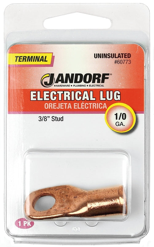 Jandorf  Electrical Lug, 1/0 AWG Wire, 3/8 in Stud, Copper Contact, Brown #60773 Jandorf