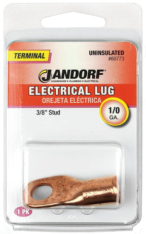 Jandorf  Electrical Lug, 1/0 AWG Wire, 3/8 in Stud, Copper Contact, Brown #60773 Jandorf