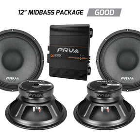 PRV Audio 3000W 12-inch Woofer and Amplifier Bundle 4-Pack