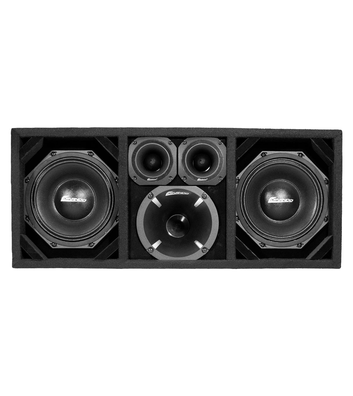 KTPON-208FULLBK / DUAL 8" BLACK/BLACK  LOADED PORTED BOX (With Tweeters + Driver) Comando Audio Inc.