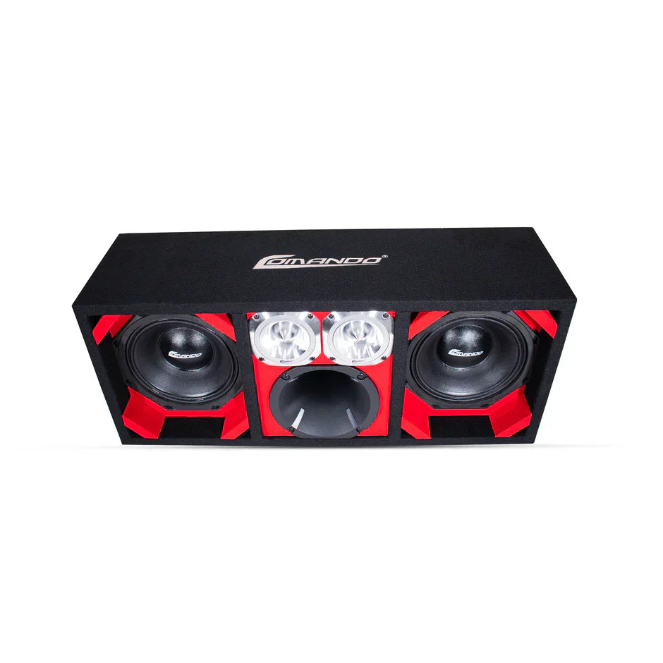 KTPON-208RED / DUAL 8'' RED/BLACK ENCLOSED LOADED PORTED BOX (Tweeters + Driver) COMANDO