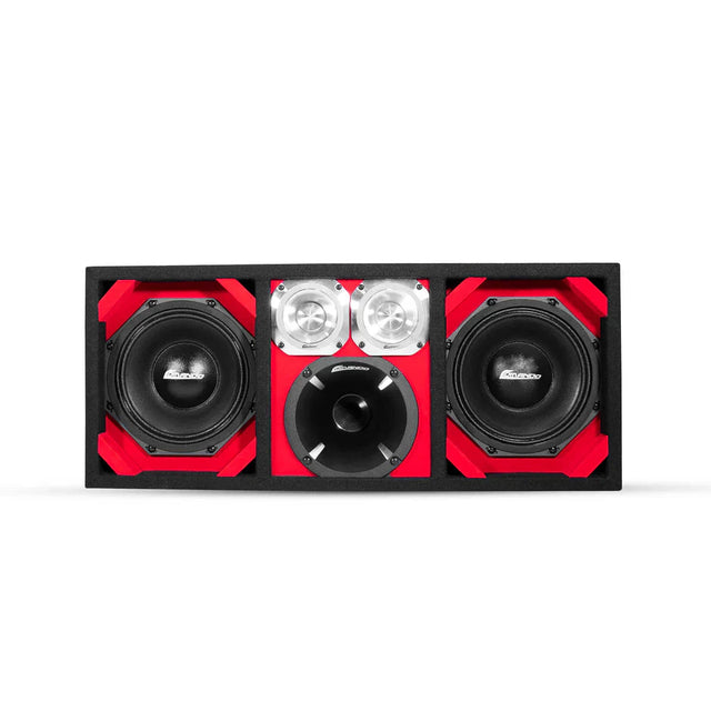 KTPON-208RED / DUAL 8'' RED/BLACK ENCLOSED LOADED PORTED BOX (Tweeters + Driver) COMANDO