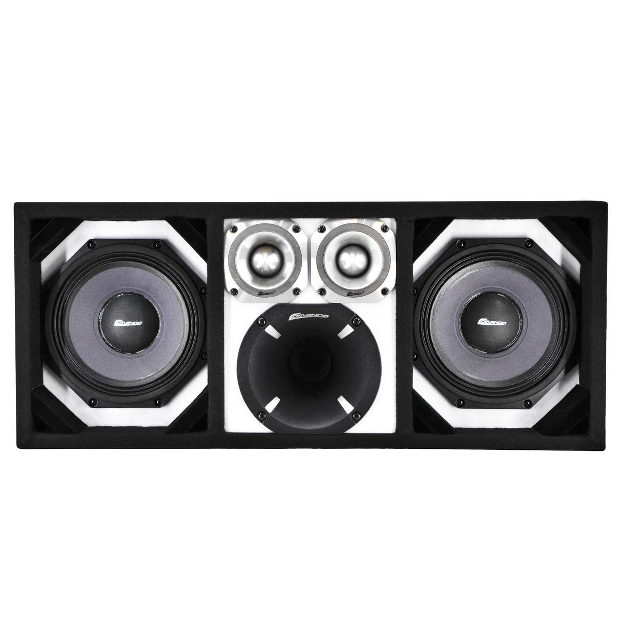 KTPON-208WHITE / DUAL 8" WHITE/BLACK  LOADED PORTED BOX (With Tweeters + Driver) Comando Audio Inc.