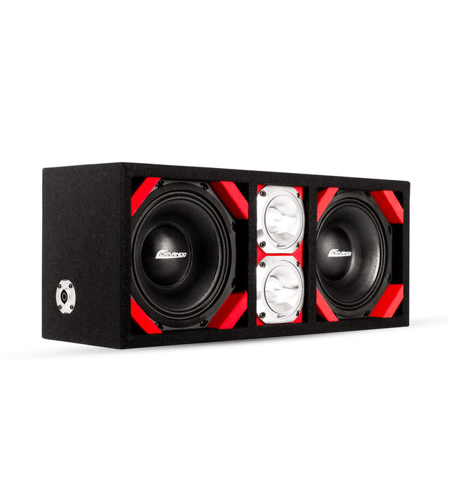 KTPONV2-208RED / DUAL 8" RED LOADED PORTED BOX + 2 TWEETER Comando Audio Inc.