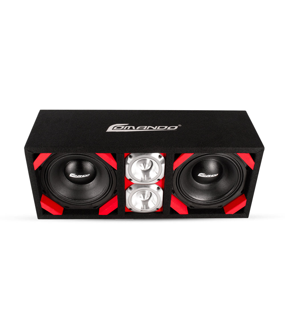 KTPONV2-208RED / DUAL 8" RED LOADED PORTED BOX + 2 TWEETER Comando Audio Inc.