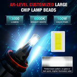 L2 H11 H8 H9 LED Headlight Bulbs 100W 6000K ‎‎‎13000LM White 2Pcs | Flashark Flashark