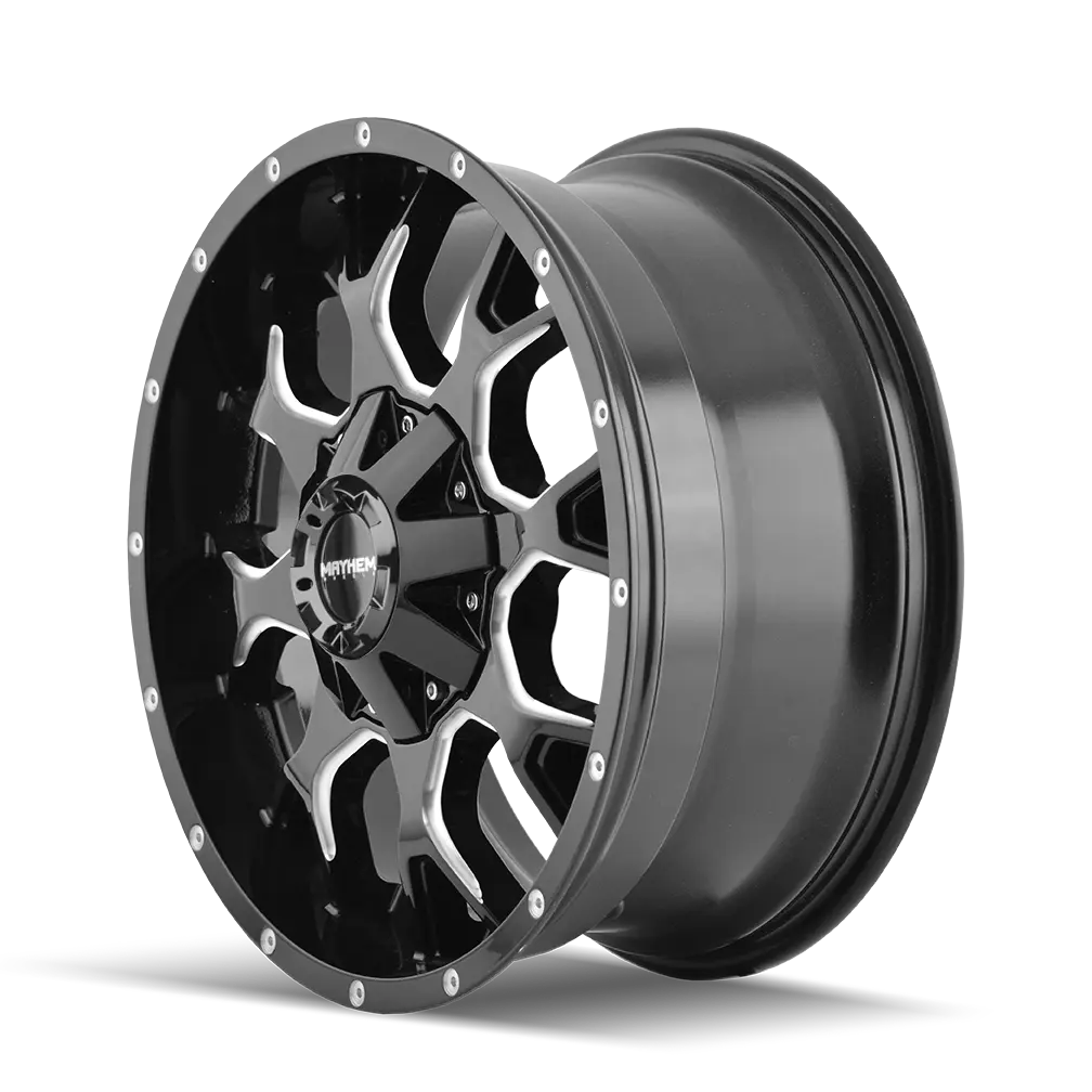 Mayhem Warrior 8015 part 8015-2137M gloss black milled spokes - angled profile view