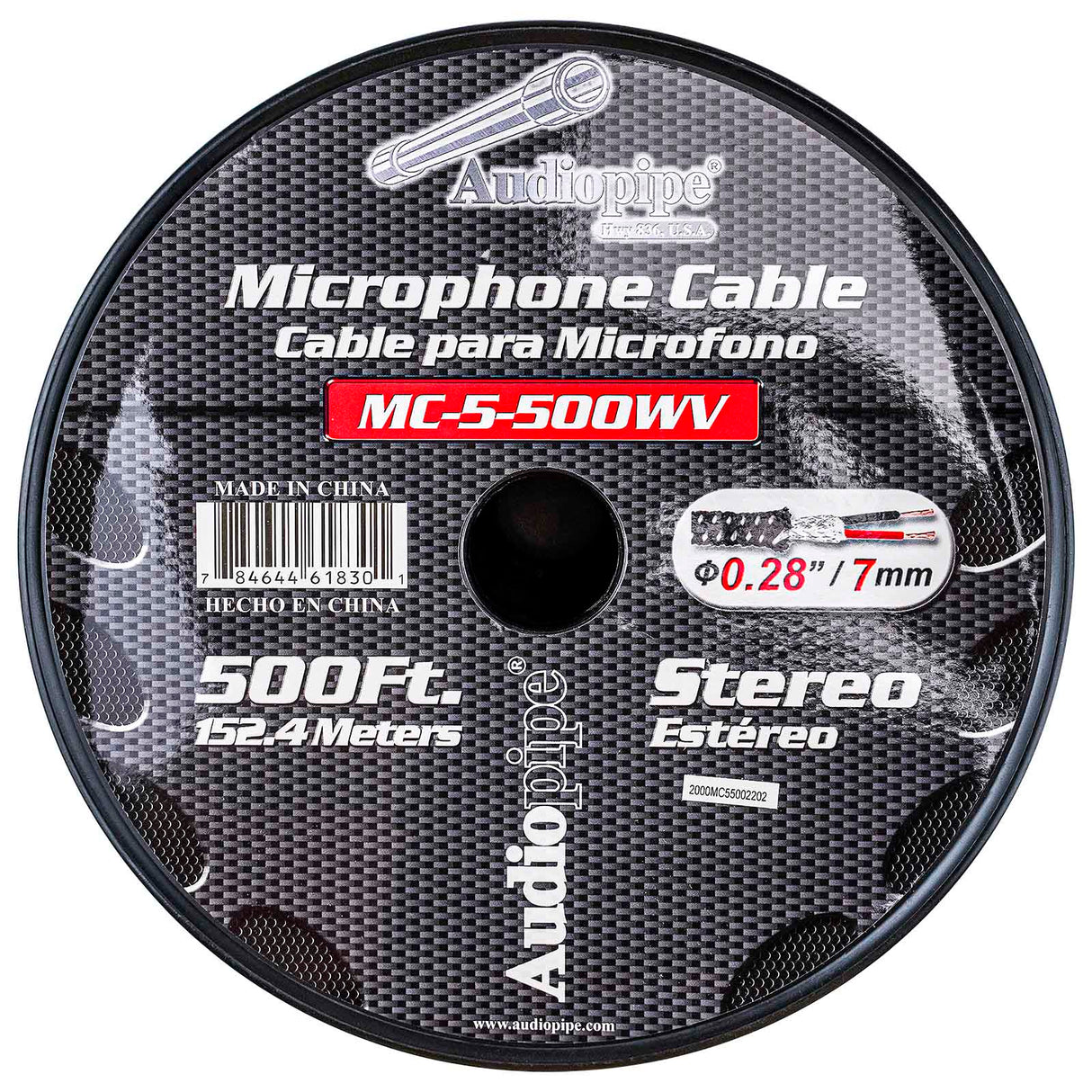 500 Ft Microphone Cable with Woven Jacket (MC-5-500WV) Audiopipe
