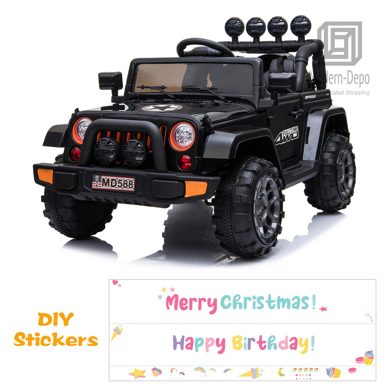 Jeep Kids Ride On Car with Parent Remote Control, Customizable Stickers, and LED Lights - 12V