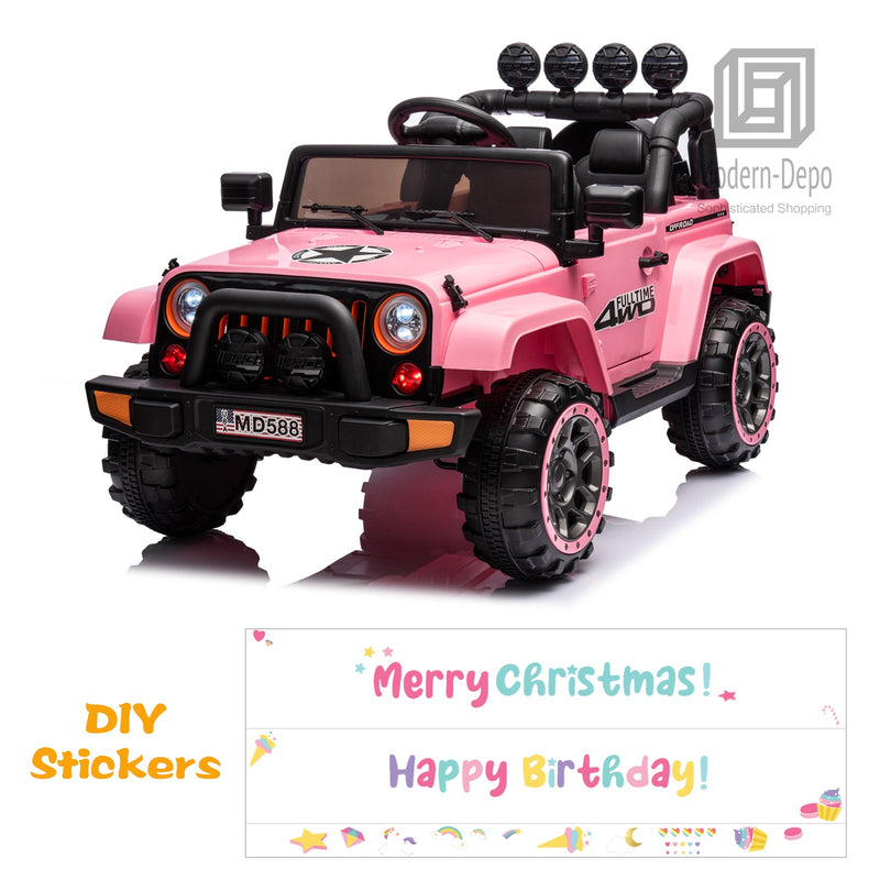 Jeep Kids Ride On Car with Parent Remote Control, Customizable Stickers, and LED Lights - 12V