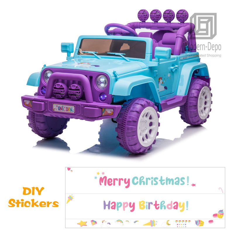 Jeep Kids Ride On Car with Parent Remote Control, Customizable Stickers, and LED Lights - 12V