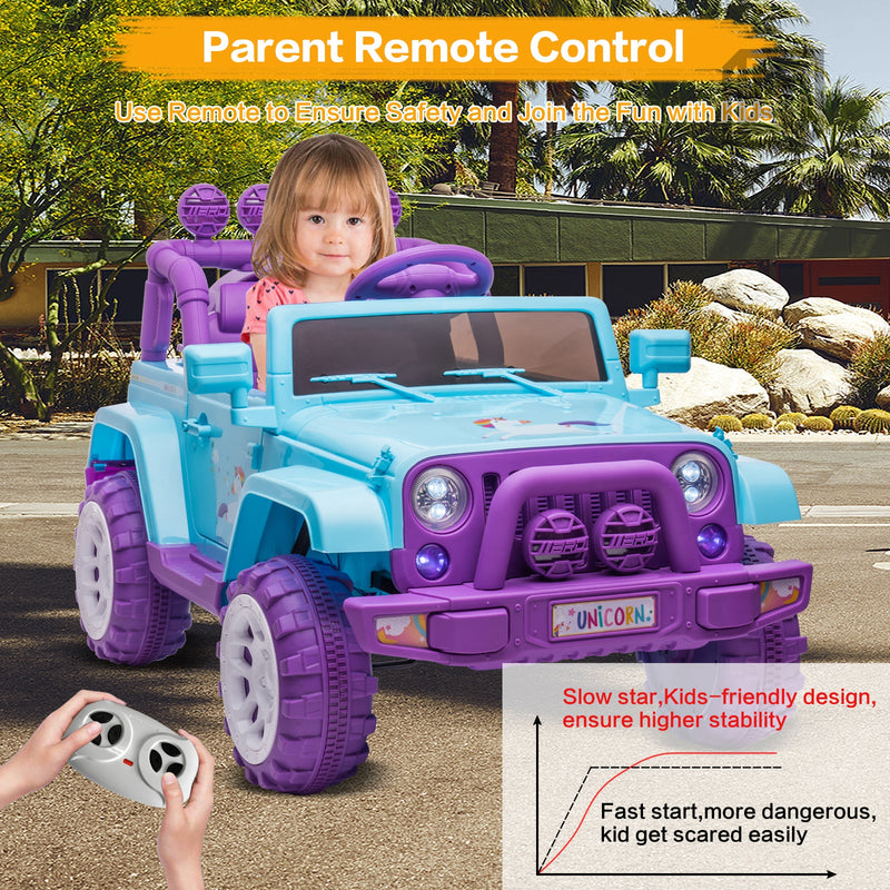 Jeep Kids Ride On Car with Parent Remote Control, Customizable Stickers, and LED Lights - 12V