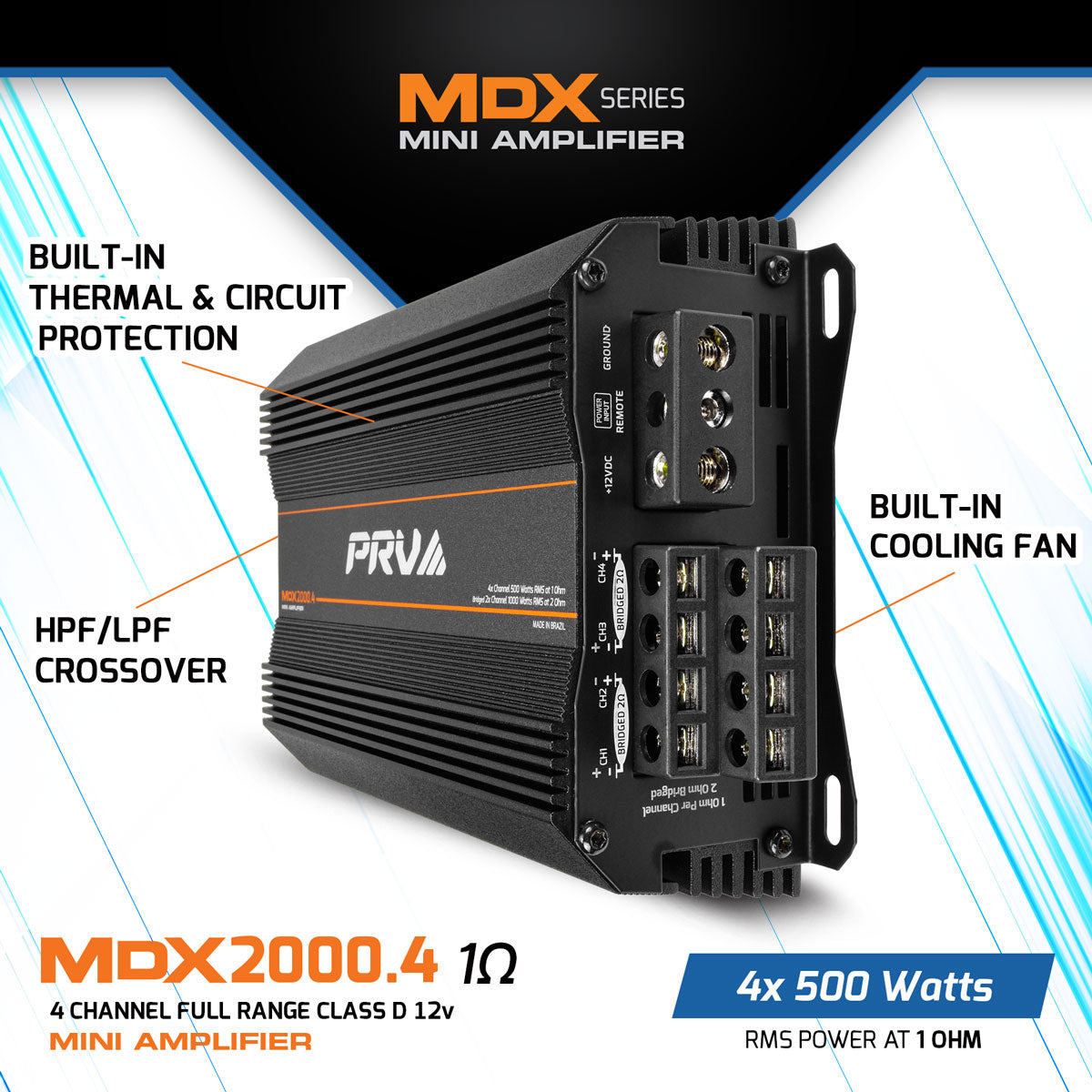 MDX2000.4 1 Ohm Mini 4 Channel Full Range Amplifier PRV