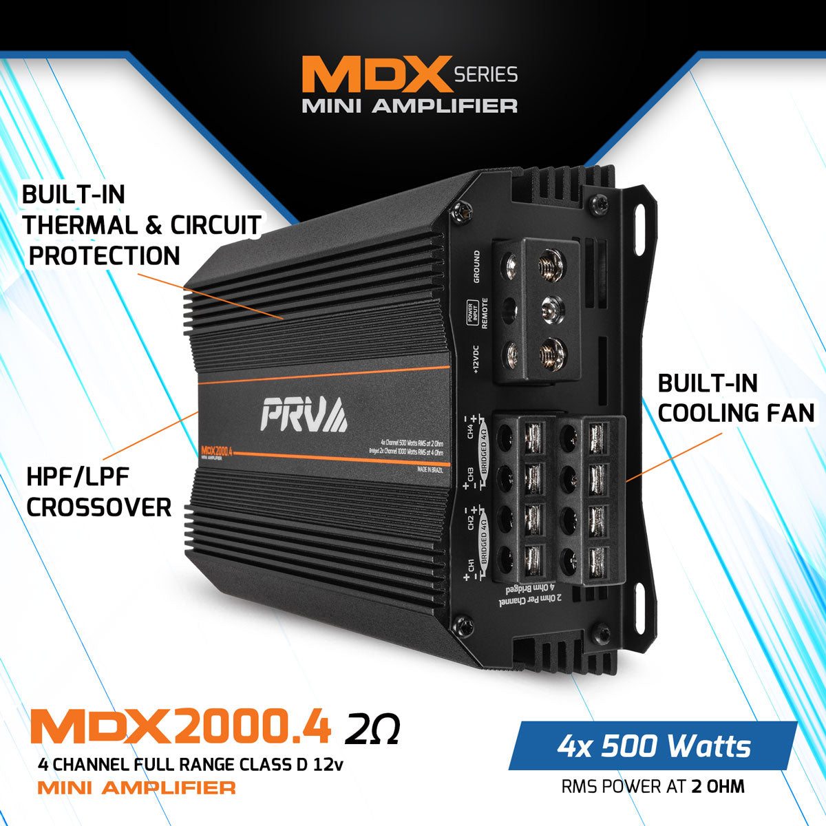 MDX2000.4 2 Ohm Mini 4 Channel Full Range Amplifier PRV