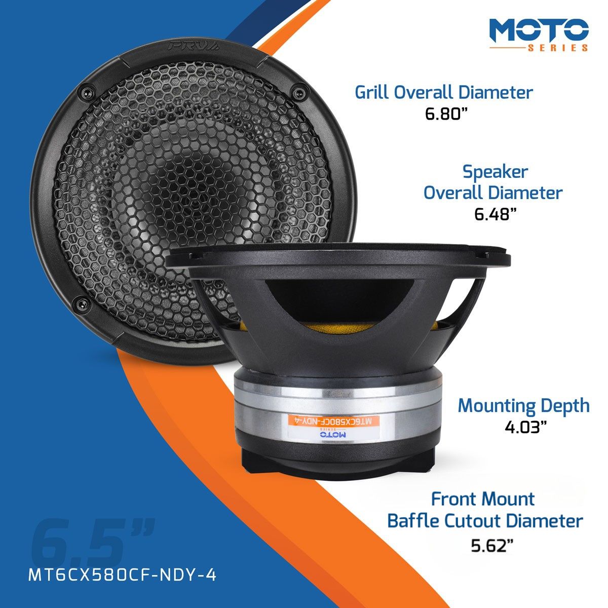 PRV Audio MT6CX580CF-NDY-4 6.5in Carbon Fiber Coaxial Speaker 4 Ohm
