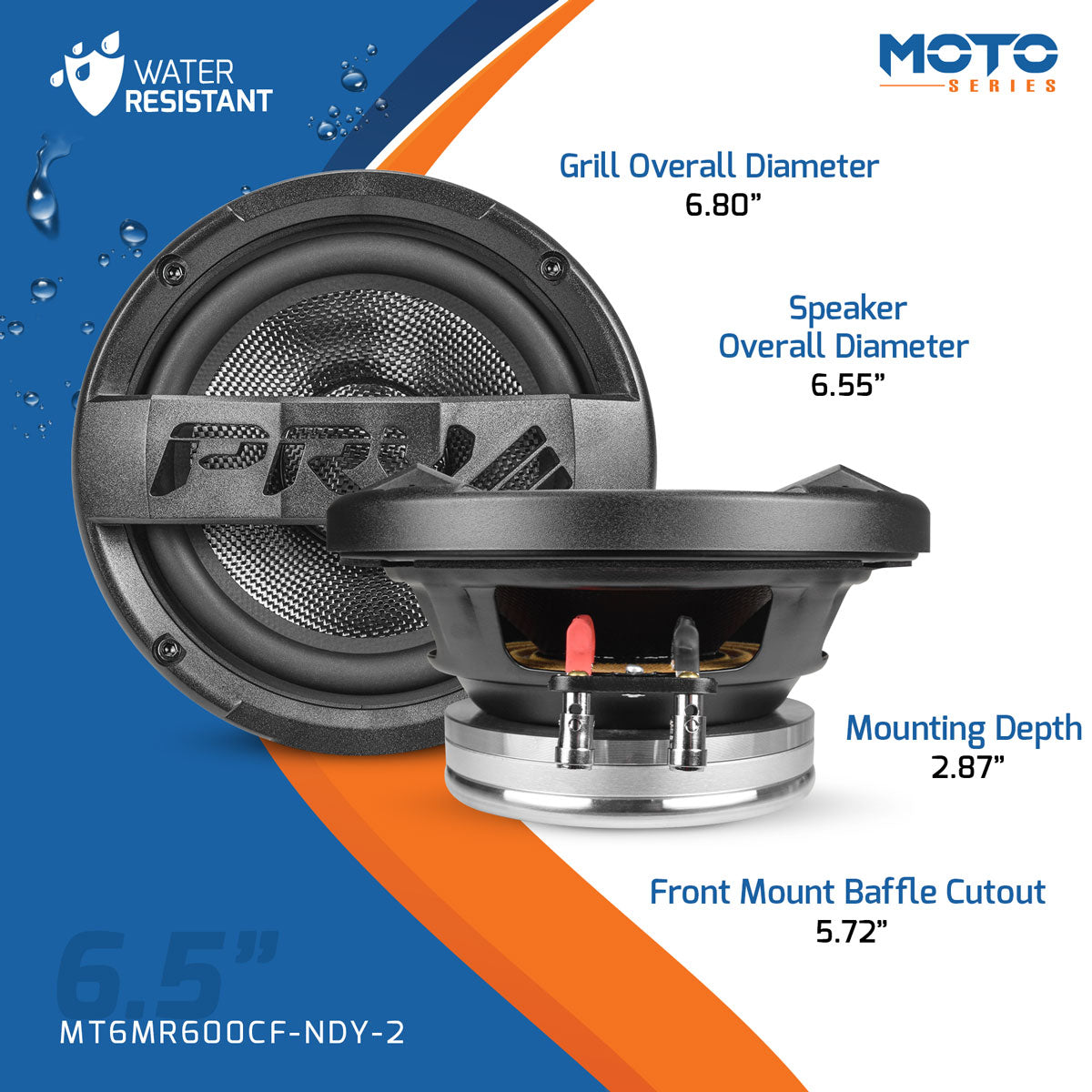 PRV Audio MT6MR600CF-NDY-2 6.5-inch Carbon Fiber Motorcycle Midrange Speaker